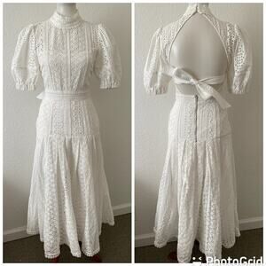 Self-Portrait Dress Broderie Midi High Neck Eyelet Fit Flare